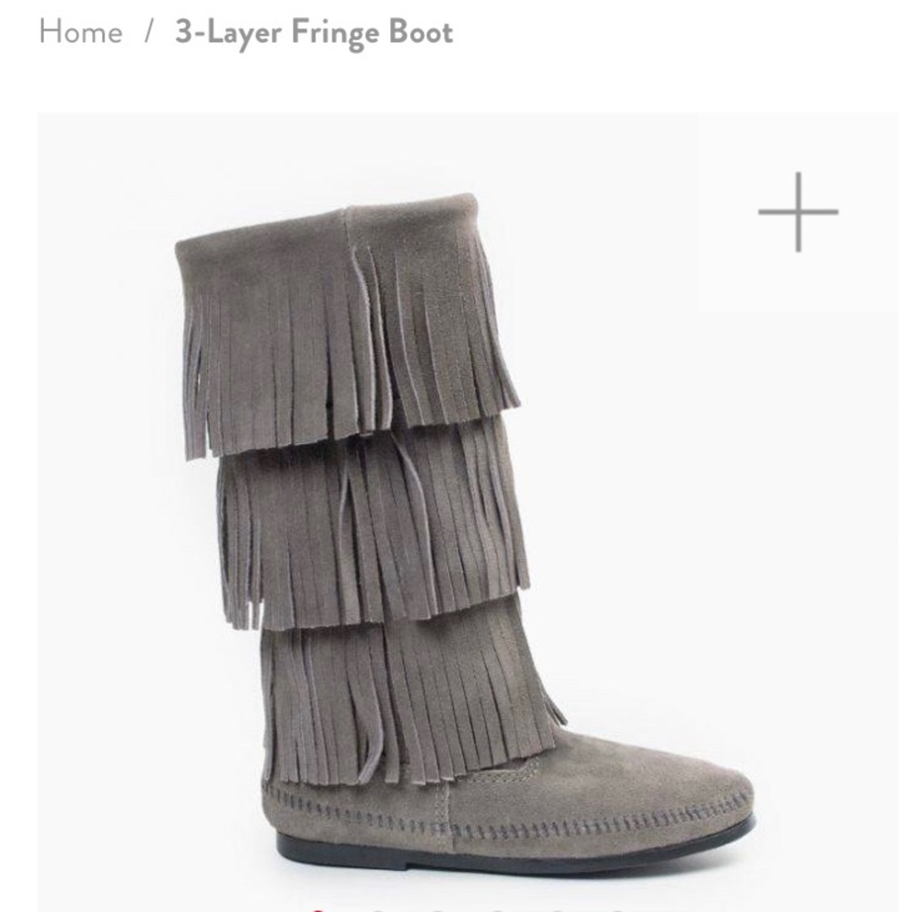Minnetonka grey 3-Layer fringe boot